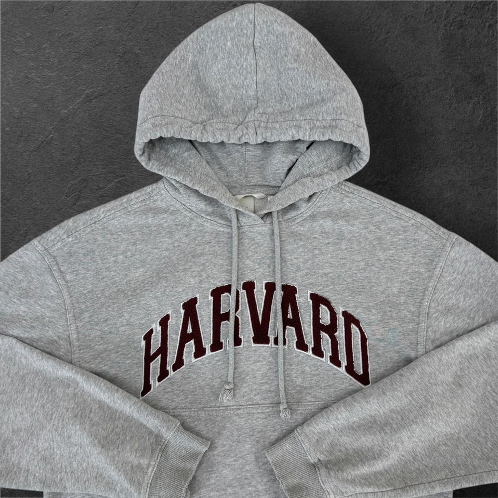 Harvard Crimson Hoodie Womens XS Gray College Applique Fleece Sweatshirt